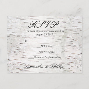 Weiße Papierbirkenbaumrinden-Rustikalholz-Hochzeit Einladungspostkarte