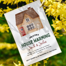 Weiße Party Einladung für den Hausbau in Beige