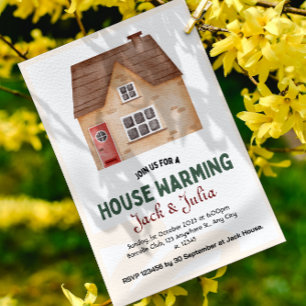 Weiße Party Einladung für den Hausbau in Beige