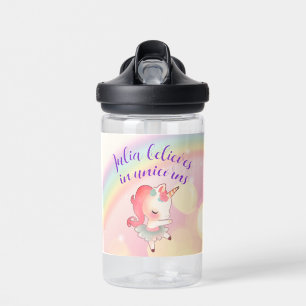 Weiße Pastel glauben an Unicorns 1. Geburtstag Trinkflasche