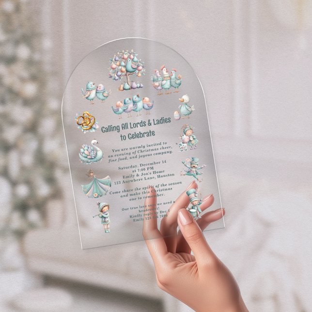 Weiße Pastel Illustration 12 Tage Weihnachten Acryleinladungen (Von Creator hochgeladen)