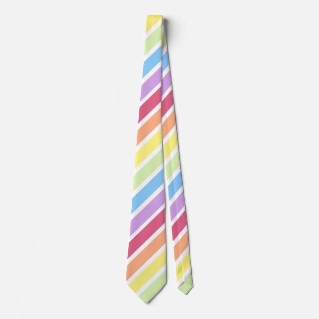 Weiße Pastel Rainbow Diagonal Stripe Neck Tie Krawatte (Vorderseite)