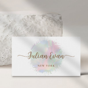 Weiße Pastell Watercolor Holografisches Script wei Visitenkarte
