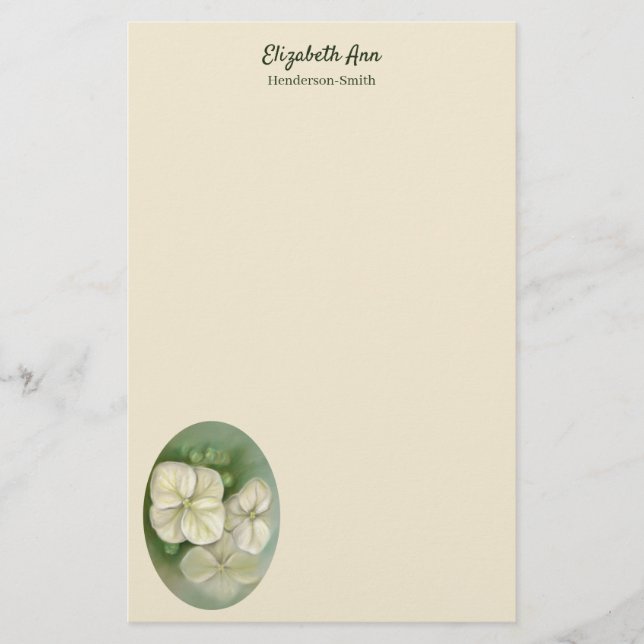 Weiße Pastelle Hydrangea Blütencreme Briefpapier (Vorderseite)