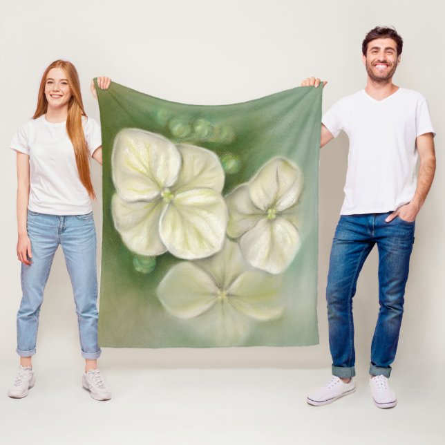 Weiße Pastelle Hydrangea Blütencreme Fleecedecke (Beispiel)