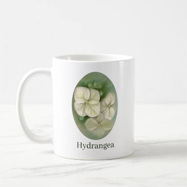 Weiße Pastelle Hydrangea Blütencreme Kaffeetasse (Links)