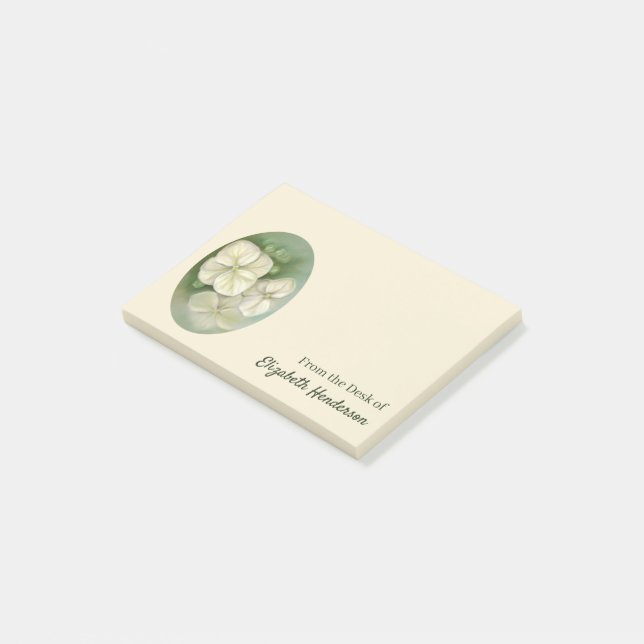 Weiße Pastelle Hydrangea Blütencreme Post-it Klebezettel (angewinkelt)