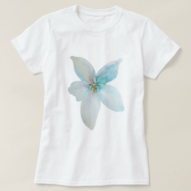 Weiße pastellfarbene Blume Aquarell T-Shirt (Design vorne)