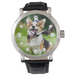 Weiße Paw-Drucke hinzufügen Ihr Foto Armbanduhr