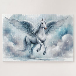 Weiße Pegasus Flügel Sanfte Blaue Himmels Traumlan Puzzle