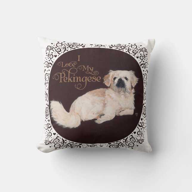 Weiße Pekingese Hundskissen Kissen (Vorderseite)