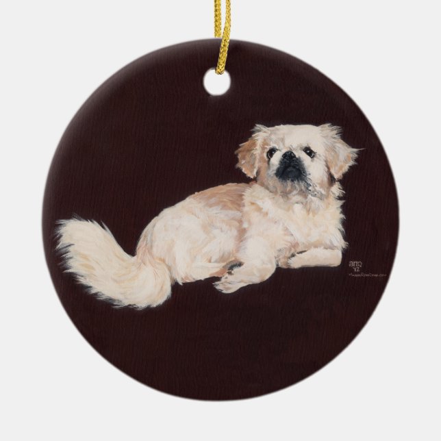 Weiße Pekingese Keramikornament (Vorne)