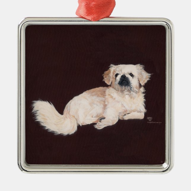 Weiße Pekingese Silbernes Ornament (Vorne)