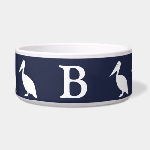 Weiße Pelikane und Navy Blue Monogramm Napf