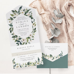 Weiße Peony Aquarell-Blumenrahmen Hochzeit All In One Einladung