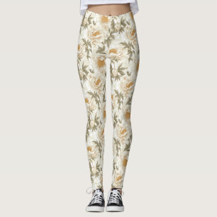 Weiße Peony Floral Pattern Leggings