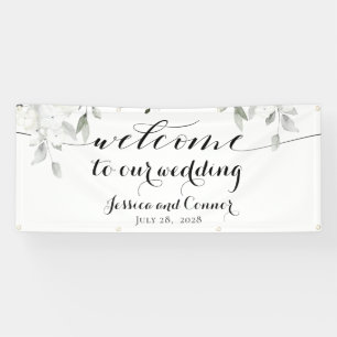 Weiße Peony Greenery Willkommen bei unserer Hochze Banner