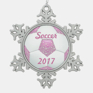 Weiße Perlen auf rosa Fußball Schneeflocken Zinn-Ornament
