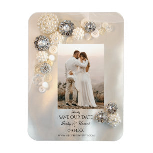 Weiße Perlen-Diamantknöpfe Hochzeit Termin vormerk Magnet