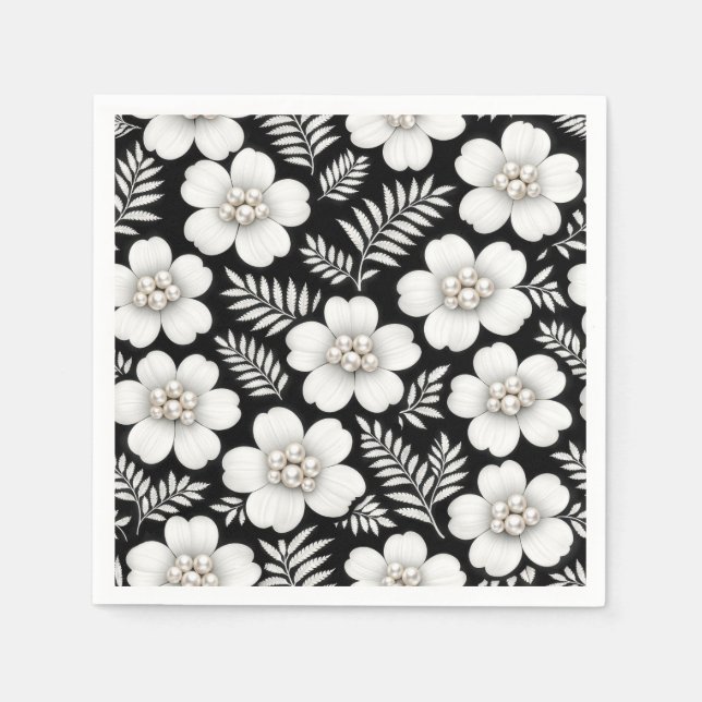 Weiße Perlen im Blumenmuster Serviette (Vorderseite)