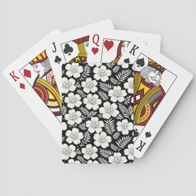Weiße Perlen in Blumenmuster Spielkarten (Rückseite)