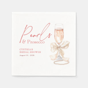 Weiße Perlen und Prosecco Brautparty Serviette