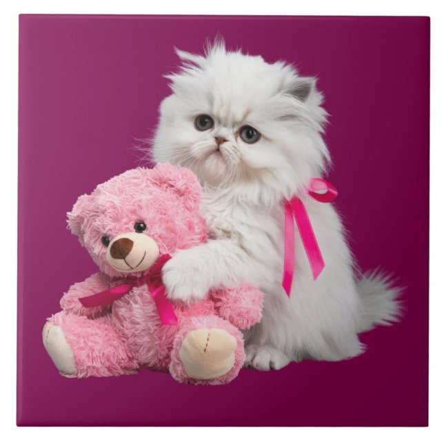 Weiße Perser und Teddybären dekorative Tile Fliese (Vorderseite)