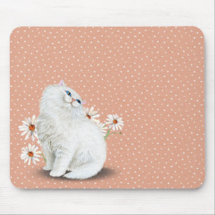 Weiße Perserkatze auf Button-Punktmuster Mouse Pa Mousepad