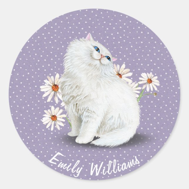 Weiße Perserkatze auf Buttonen Runder Aufkleber (Vorderseite)