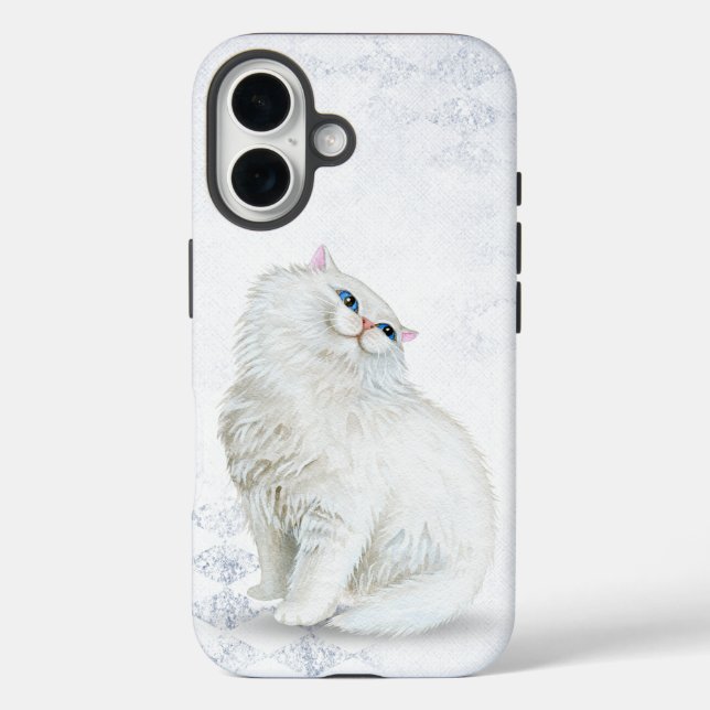 Weiße Perserkatze auf Silberdiamanten Case-Mate iPhone Hülle (Rückseite)