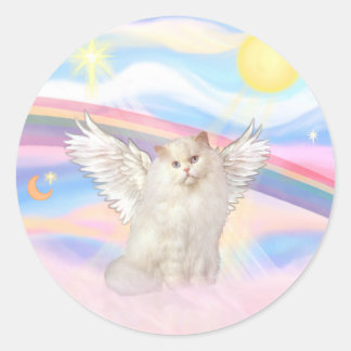 Weiße Perserkatze Engel in Wolken Runder Aufkleber