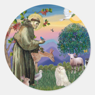 Weiße Perserkatze - Sankt Franziskus Runder Aufkleber