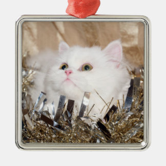 Weiße persische Katze Weihnachten Silbernes Ornament