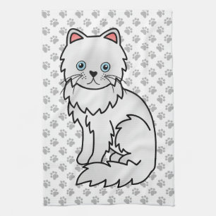 Weiße persische süße Cartoon-Katze Illustration Geschirrtuch