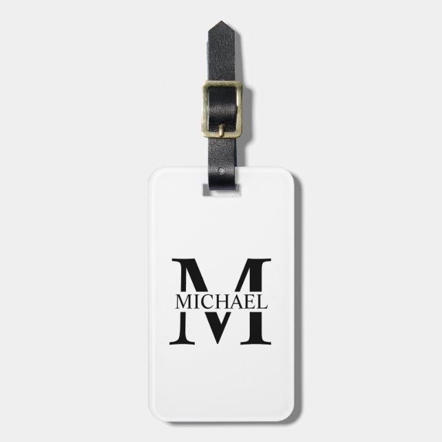 Weiße Personalisierte Monogramm und Name Gepäckanhänger (Vorderseite vertikal)