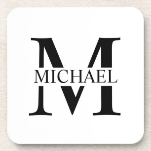 Weiße personalisierte Monogramm und Name Getränkeuntersetzer