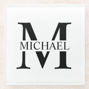 Weiße personalisierte Monogramm und Name Glasuntersetzer