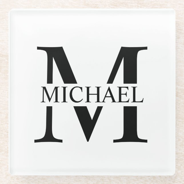 Weiße Personalisierte Monogramm und Name Glasuntersetzer (Vorderseite)