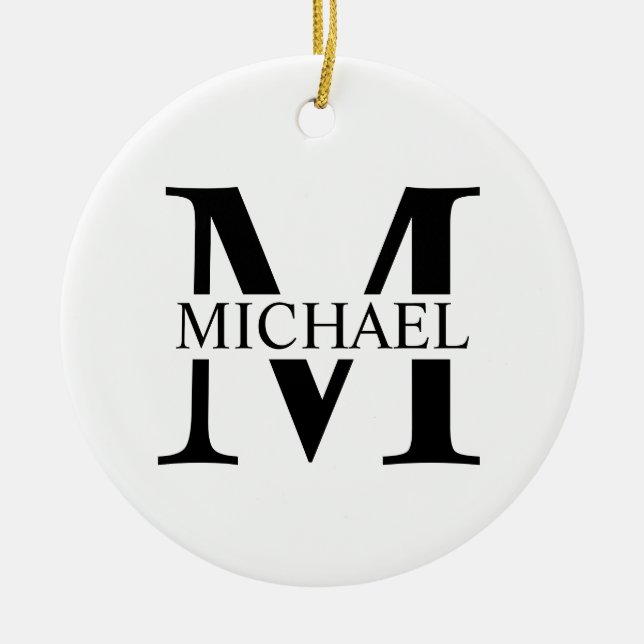 Weiße Personalisierte Monogramm und Name Keramik Ornament (Vorne)