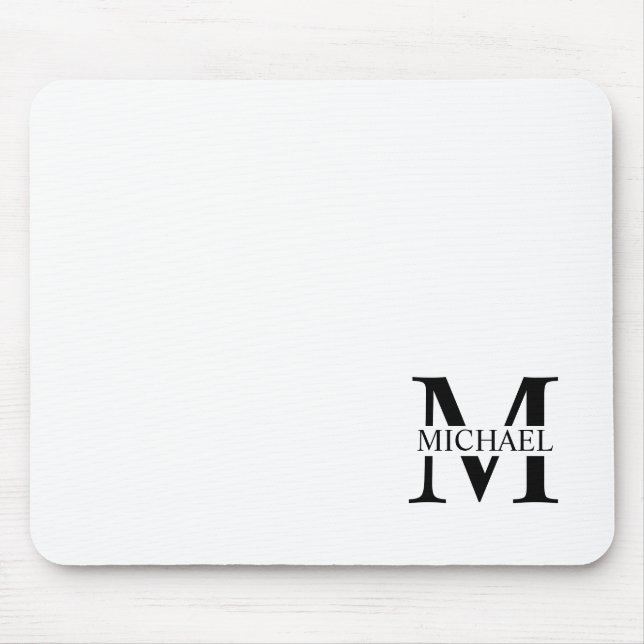 Weiße Personalisierte Monogramm und Name Mousepad (Vorne)