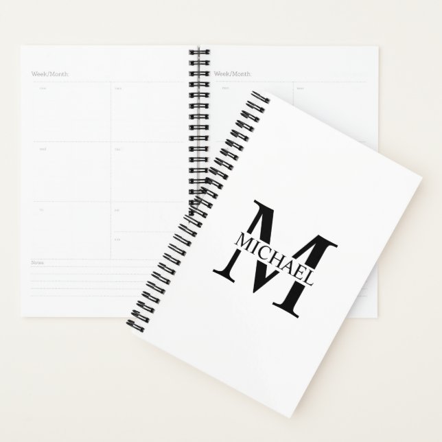 Weiße Personalisierte Monogramm und Name Planer (Anzeige)