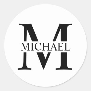 Weiße Personalisierte Monogramm und Name Runder Aufkleber