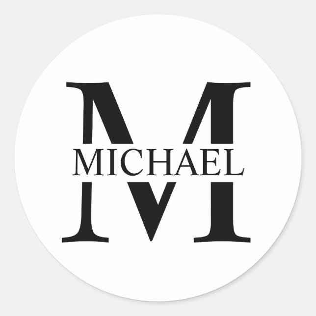 Weiße Personalisierte Monogramm und Name Runder Aufkleber (Vorderseite)