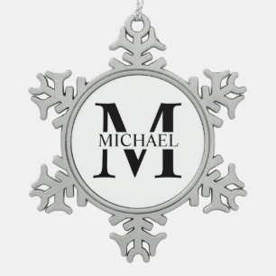 Weiße Personalisierte Monogramm und Name Schneeflocken Zinn-Ornament