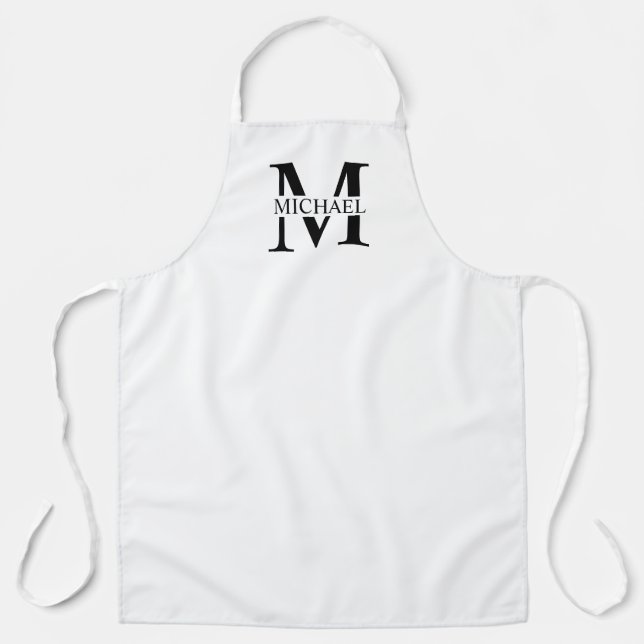 Weiße Personalisierte Monogramm und Name Schürze (Vorderseite)