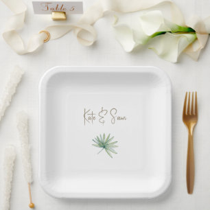 Weiße personalisierte Namen Tropische Hochzeit  Pappteller