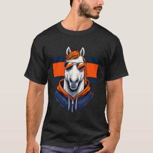Weiße Pferd Blau Orange Team Farben Coole Sonnenbr T-Shirt