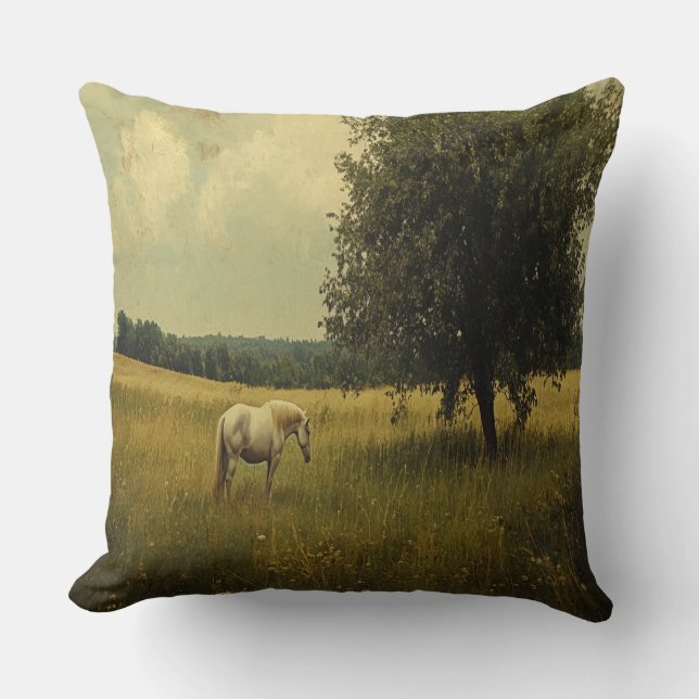 Weiße Pferde auf einem Feld Kissen (Vorderseite)