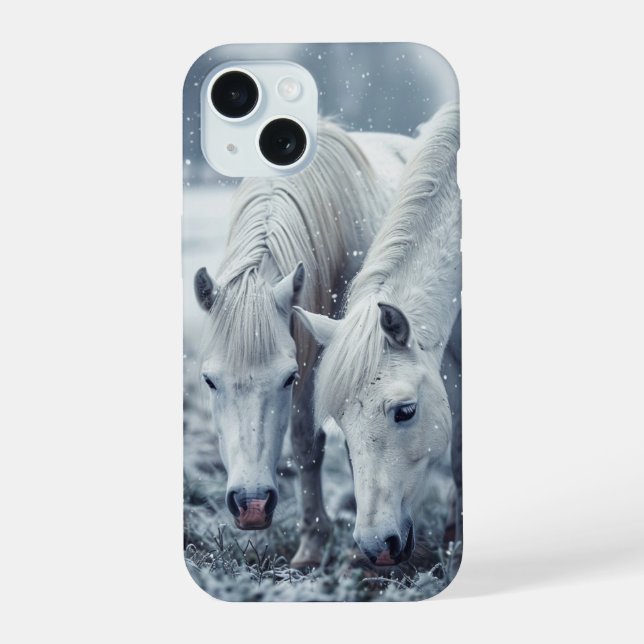 Weiße Pferde iPhone 15 Hülle (Rückseite)