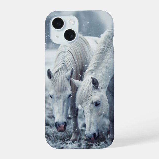 Weiße Pferde iPhone 15 Hülle (Rückseite)